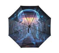 Linnyio Llamas Medusas Azules Paraguas de Viaje Resistente al Viento Apertura Cierre AutomáTicos,Compacto con ProteccióN Solar UPF 50+ Ideal para JóVenes Chicas