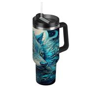 Linnyio Lobo Azul Mar Portavasos para Coche de Acero Inoxidable Sin BPA,Botella de Agua Vasos Térmicos con Aislamiento Vacío