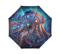 Linnyio Mar De Miedo Pulpo Paraguas de Viaje Resistente al Viento Apertura Cierre AutomáTicos,Compacto con ProteccióN Solar UPF 50+ Ideal para JóVenes Chicas