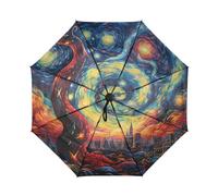 Linnyio Noche ArtíStica De Estrellas Paraguas de Viaje Resistente al Viento Apertura Cierre AutomáTicos,Compacto con ProteccióN Solar UPF 50+ Ideal para JóVenes Chicas