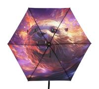 Linnyio Nutria Ardiente PúRpura Llamas Enojado Paraguas Plegable con Protección Uv,Paraguas de Viaje Compacto con Bloqueo Solar para Niños