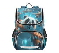Linnyio Pandas Volando Aviones Cielo Mochila Escolar de Gran Capacidad para Niñas y Niños