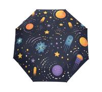 Linnyio Planetas Cometas Estrellas Oscuro CóSmica Paraguas Automático Plegable con Protección UV,Paraguas de Viaje para Niños y Niñas