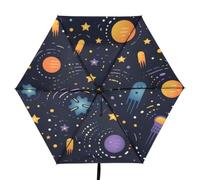 Linnyio Planetas Cometas Estrellas Oscuro CóSmica Paraguas Plegable con Protección Uv,Paraguas de Viaje Compacto con Bloqueo Solar para Niños