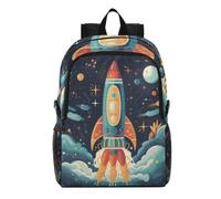 Linnyio Retro Cohete Universo Estrellas Mochila Plegable Impermeable y Ligera para Senderismo y Viajes,Compactable para Actividades al Aire Libre