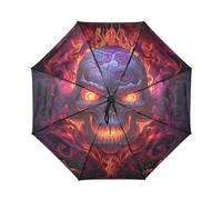Linnyio Rojo Disparó Llamas Del CráNeo Paraguas de Viaje Resistente al Viento Apertura Cierre AutomáTicos,Compacto con ProteccióN Solar UPF 50+ Ideal para JóVenes Chicas