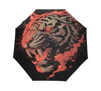 Linnyio Tigre Ardiente Llamas Rojas Feroz Paraguas Automático Plegable con Protección UV,Paraguas de Viaje para Niños y Niñas