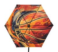Linnyio Vibrante Baloncesto Llamas Naranja Paraguas Plegable con Protección Uv,Paraguas de Viaje Compacto con Bloqueo Solar para Niños