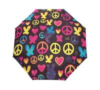Linnyio Vibrante Mariposas Paz Colorido CorazóN Paraguas Automático Plegable con Protección UV,Paraguas de Viaje para Niños y Niñas