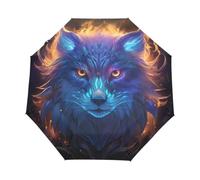 Linnyio Zorro Azul Llamas Colores Brillantes Paraguas Automático Plegable con Protección UV,Paraguas de Viaje para Niños y Niñas