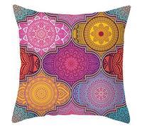 Lino Funda Cojín Decorativo Fundas De Almohada Estampadas Rosa Amarillo Púrpura Funda Cojín Jardín Fundas Almohada Decoracion Patrón De Mandala Fundas para Cojines 45x45 cm