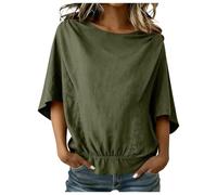 Lino Mujer Blusa De Algodón Y Lino para Mujer Camisetas Manga Corta Camisa De Talla Grande Camisa Manga Corta para Blusas Elegantes Casual Verano Ligera Playa Clásico Tradicional Unicolor