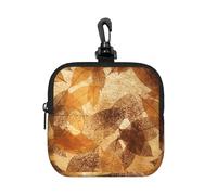 Lino otoñal marrón Beige con Hojas Doradas,Bolsa de Almacenamiento Cuadrada con Cremallera, Monedero de Neopreno, Carteras pequeñas, Monedero pequeño, Monedero