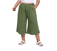 Lino Pantalones Mujer Verano Mis Pedidos Talla Grande Pantalones de Algodón y Lino Suelto Pantalon 3/4 Elástico Cintura Alta Algodón Pantalon Playa Yoga Pantalón Ligeros Cómodos Holgado con Bolsillos