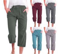 Lino Pantalones Mujer Verano Mis Pedidos Talla Grande Rectos Lino de Algodón Cintura Alta Elástica con Cordón Pantalones Capri Ligeros Pantalón de Chándal Suave y Cómodo Danza Pilates Yoga Pants