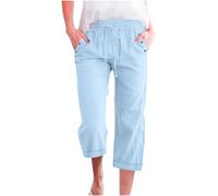 Lino Pantalones Mujer Verano Talla Grande Rectos Lino de Algodón Cintura Alta Elástica con Cordón Pantalones Capri Ligeros Pantalón de Chándal Suave y Cómodo Danza Pilates Yoga Pants