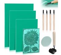 Linóleo Grabado A3 A4 A5 A6 Placas de Linoleo de Goma 10pcs Kit con Rodillo Brayer Gubias para Tallado DIY Impresión en Relieve y Sellos de Goma Estampación de Gráficos