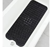 Linoows Tapete para bañera y Ducha, Extra Largo, Antideslizante, 39 x 16 Pulgadas, Lavable a máquina, con ventosas y Agujeros de Drenaje para baño, Color Negro
