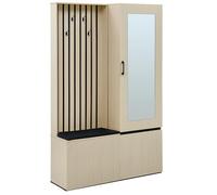 LinoraFurn Armario combinado con espejo y banco - Moderno juego de muebles de pasillo con barra extensible para colgar zapatos, 4 ganchos y banco acolchado