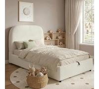 LinoraFurn Cama tapizada, cama individual, cama infantil 90 x 200 cm, cama funcional hidráulica, cama con somier, cabecero y gran espacio de almacenamiento, cabecero tapizado, color beige