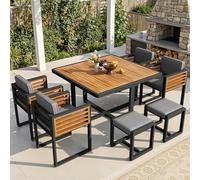 LinoraFurn Juego de muebles de jardín, 6 sillas con mesa, muebles de terraza, juego de muebles de balcón para 6 personas, tablero de madera maciza de alta calidad (45 x 53 x 79,5 cm)
