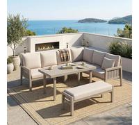 LinoraFurn Juego de muebles de jardín, 8 personas, posición esquinera, hierro galvanizado, mesa de cristal, cuerda trenzada de polietileno hecha a mano, incluye mesas de comedor, bancos y sofás (caqui