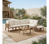 LinoraFurn Juego de muebles de jardín, juego de muebles de jardín, sofá esquinero, cama relax al aire libre, mesa de comedor, se puede convertir en una cama reclinable, sofá modular, beige + color