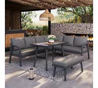 LinoraFurn Juego de muebles de jardín, ofrece espacio para hasta 8 personas, brazos y respaldos trenzados, tubos de acero galvanizado, incluye un sofá de esquina (gris B, 240 x 183 x 83 cm)