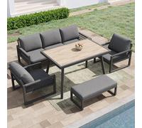 LinoraFurn Juego de muebles de jardín para exteriores, sofá de 6 a 7 plazas, juego de salón de jardín para balcón y terraza, sofá de jardín con mesa de comedor grande, cojín de asiento y cojín de