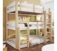 LinoraFurn Litera de 90 x 190 cm, litera triple para niños, adolescentes y adultos, color blanco + natural