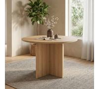 LinoraFurn Mesa de comedor redonda de 120 x 120 cm, adecuada para 4-6 personas, diseño clásico, estilo minimalista escandinavo, color roble