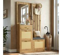 LinoraFurn Perchero compacto con espejo y banco, perchero de pasillo con zapatero y ganchos, perchero para ropa, juego de muebles de pasillo, perchero de pasillo. (No es un producto de una sola pieza