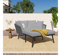 LinoraFurn Sofá de jardín con 2 cojines y 2 cojines, tumbona para exteriores, salón de jardín, juego de muebles de balcón, muebles de salón, muebles de terraza, cojines extraíbles y lavables, beige