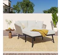 LinoraFurn Sofá de jardín con 2 cojines y 2 cojines, tumbona para exteriores, salón de jardín, juego de muebles de balcón, muebles de salón, muebles de terraza, cojines extraíbles y lavables, beige
