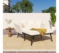 LinoraFurn Sofá de jardín con 2 cojines y 2 cojines, tumbona para exteriores, salón de jardín, juego de muebles de balcón, muebles de salón, muebles de terraza, cojines extraíbles y lavables, beige