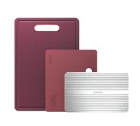 Linoroso Tabla de cortar cocina de plástico apta para alimentos,apto para lavavajillas,36.3 x 25.3 x 1.2,Ideal Para Carnes,Verduras,Queso y Pan,etc,Con bandeja para descongelar - Roja