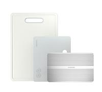 Linoroso Tabla de cortar cocina de plástico apta para alimentos,apto para lavavajillas,36.3 x 25.3 x 1.2,Ideal Para Carnes,Verduras,Queso y Pan,etc,Con bandeja para descongelar - Blanca