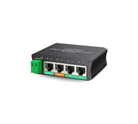 LINOVISION 4 Puertos Mini Solar PoE Switch Funciona Directamente con baterías DC12V o DC24V, 2 Puertos PoE+, 1 Puerto High PoE+ para cámaras PTZ y 1 Puerto PoE Pasivo 24V para Puente Inalámbrico