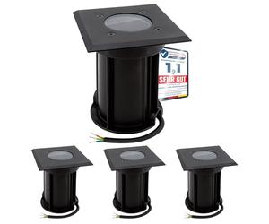 linovum BOQU - Juego de 4 focos empotrables para suelo y exterior, casquillo GU10, color negro, IP67, rectangular, intercambiable