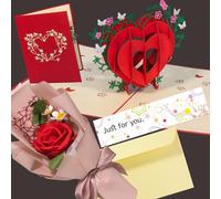 LINPOPUP®, Amor regalo de aniversario y aniversario de boda - Rosa eterna hecha a mano con corazón 3D - Pop - Tarjeta de papel de alta calidad en una bolsa exclusiva