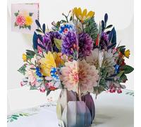LINPOPUP Tarjeta de felicitación 3D con ramo de flores, hecha a mano, incluye sobre, regalo de cumpleaños, día de la madre, agradecimiento, dalias, n44