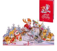 LINPOPUP Tarjeta de Navidad 3D - Tarjeta desplegable hecha a mano con diseño de Navidad - Tarjeta de felicitación con sobre, regalo de Navidad, muñeco de nieve y esquí (N464)