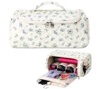 Linpr Bolsa de Almacenamiento de Viaje para Dyson Airwrap/Airstrait/Supersonic, Estuche Organizador Compatible con Accesorios Styler, Bolsa Portátil con Gancho para Plancha de Pelo (Flor Azul Blanco)