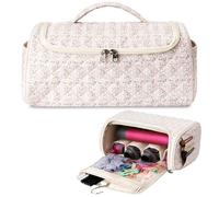 Linpr Bolsa de Almacenamiento de Viaje para Dyson Airwrap/Airstrait/Supersonic, Estuche Organizador Compatible con Accesorios Styler, Bolsa Portátil con Gancho para Plancha de Pelo (Flor Rayada Rosa)