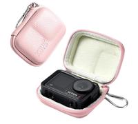 Linpr Bolsa de Almacenamiento Portátil para cámara dji Osmo Action 5 Pro, Estuche de Cuero PU Impermeable Compatible con dji Action 6/4/3, Mini Carcasa Rígida con Mosquetón (Rosa)