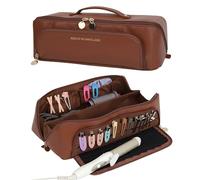 Linpr Bolsa de Viaje Portátil para Dyson y Shark con Almohadilla, Marrón | Kit de Herramientas de Peluquería, Funda de Almacenamiento 2 en 1 Resistente al Calor para Rizadores y Planchas