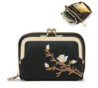 Linpr Cartera de crédito 2 en 1, carteras florales para mujer, monedero para mujer con ranura para tarjetas, soporte vintage para cambio de mujer con cierre de beso y cremallera, bonitos estuches