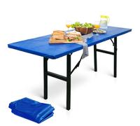 LINPRO - Juego de 2 manteles desechables de pl stico para fiestas, de 1,8 m, con el stico ajustable, para mesa de camping, rectangulares, azules,