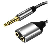 LinQ Adaptador Audio Jack 3.5mm a Doble Jack 3.5mm Hembra Casco + Micro, Gris