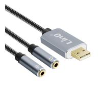 LinQ Adaptador divisor de audio y micrófono USB a 2 tomas de 3,5 mm, Gris